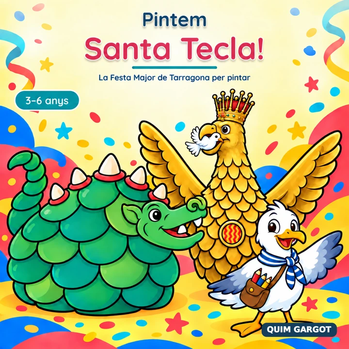 Portada de Pintem Santa Tecla per a infants de 3 a 6 anys, amb la Cucafera i l’Àliga