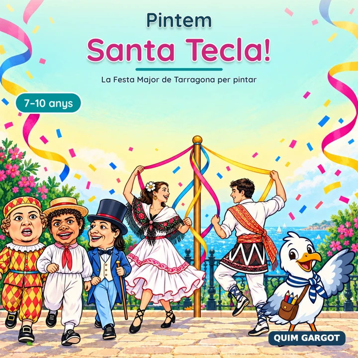 Portada de Pintem Santa Tecla per a infants de 7 a 10 anys, amb els Nanos i el Ball de Gitanes